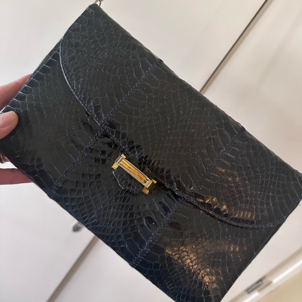 Vintage Python Dark Blue Chain Strap Shoulder Bag - image 2